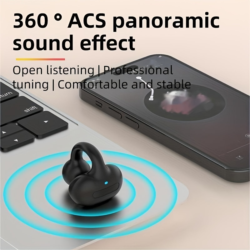 Fone de ouvido de condução de ar de ouvido único, fone de ouvido sem fio com clipe aberto Fasion, confortável de usar, fone de ouvido sem fio de longa duração da bateria_voghion.com