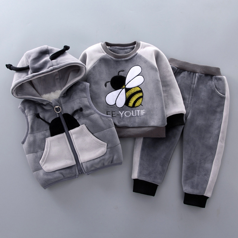 Babytøj børn plus fleece tyk tredelt hættetrøje kan åbnes i skridtet_voghion.com