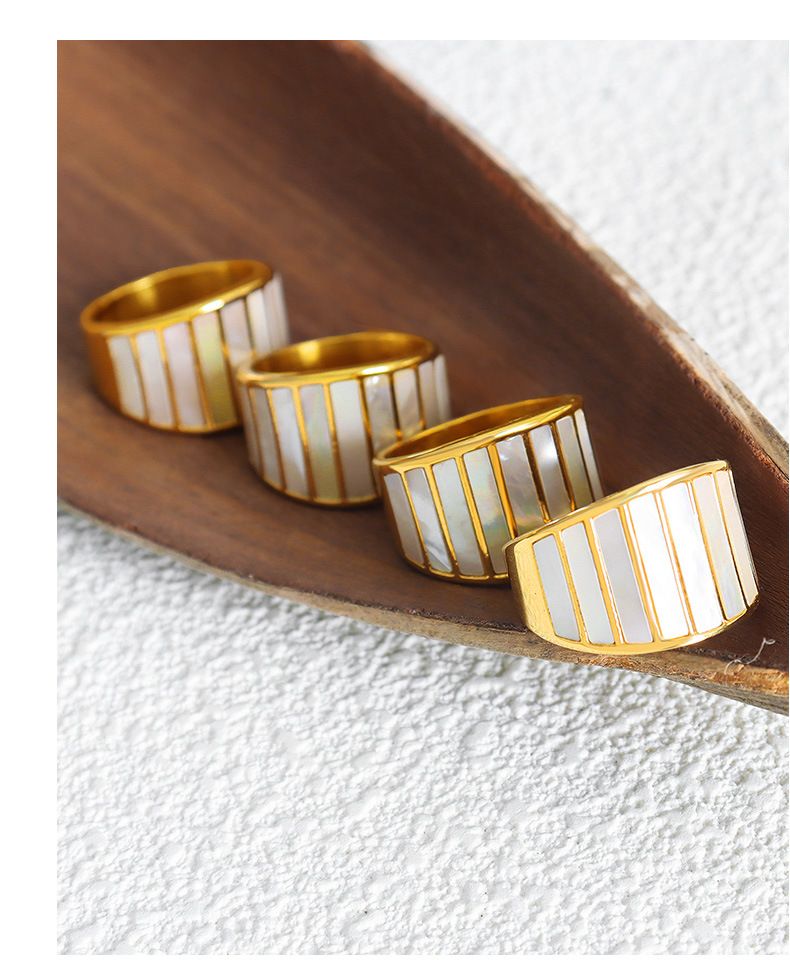 Seashell Textured Ring Titanium Steel Gold Plated Jewelry Beach Wedding Stackable Jewelry For Women_voghion.com