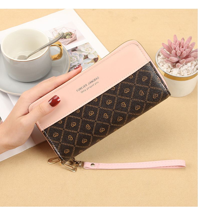 New style ladies double pull wallet color matching clutch bag card holder summer versatile fashion coin purse female mobile phone bag large capacity_voghion.com