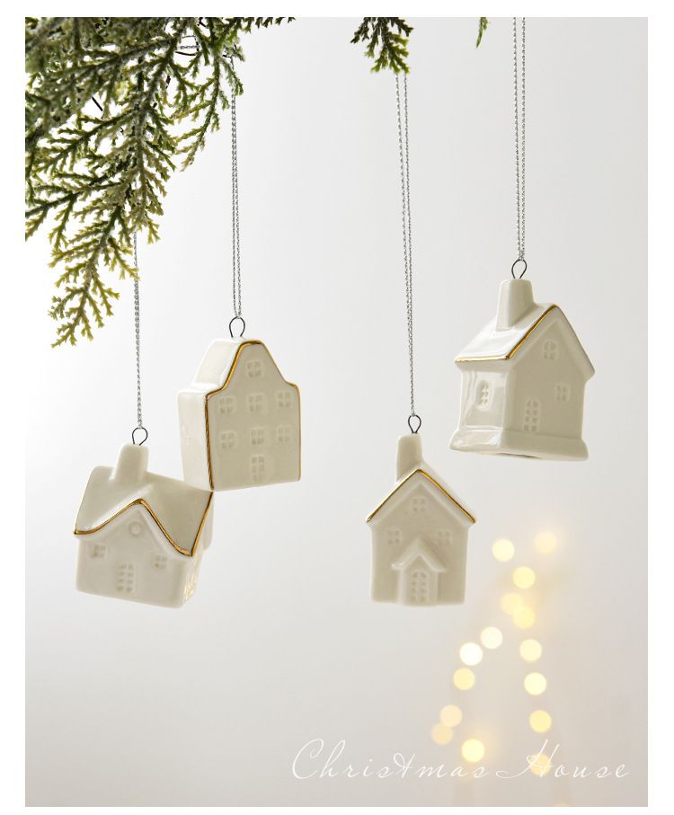 NUCHI Kleines Keramikhaus-Set, Anhänger, Weihnachtsbaum, hängende Ornamentdekoration_voghion.com