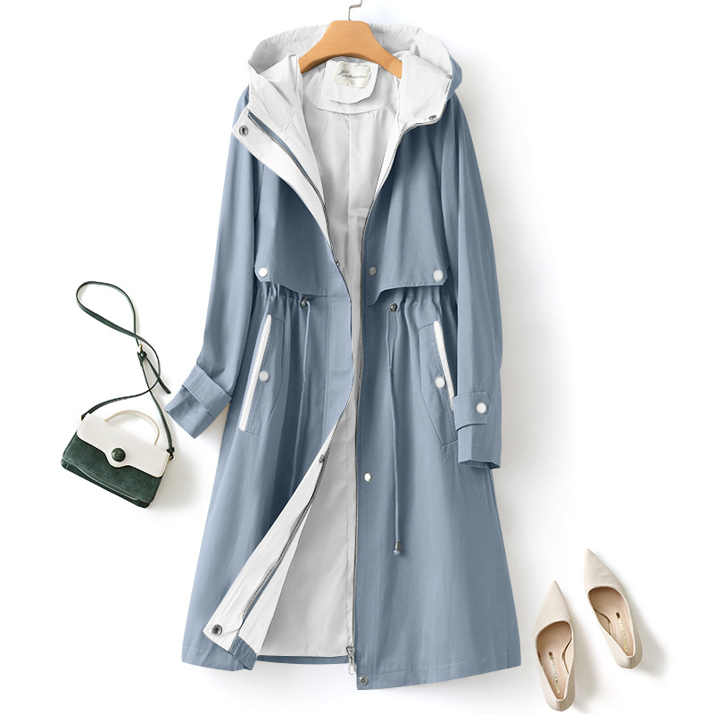 Women's fashion casual color contrast waist drawstring back embroidery coat_voghion.com