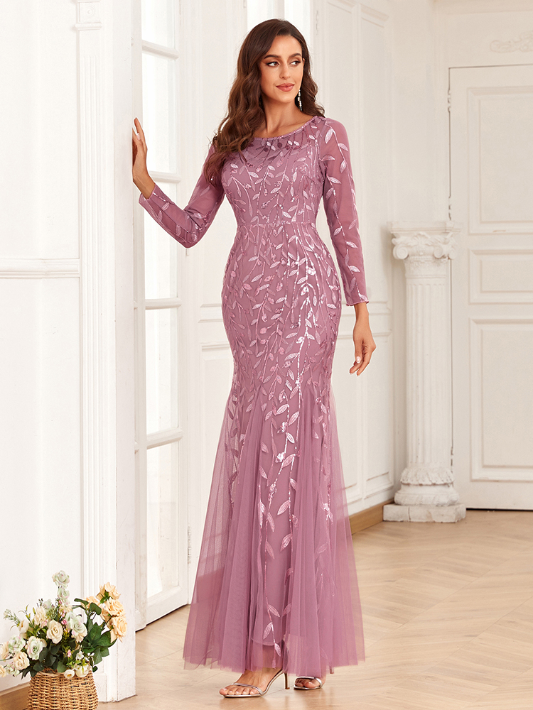 2023 heißer Verkauf Meerjungfrau Abendkleider Oansatz Volle Hülse Tüll Stickerei Lange Party Kleid Elegante Formale Kleid_voghion.com
