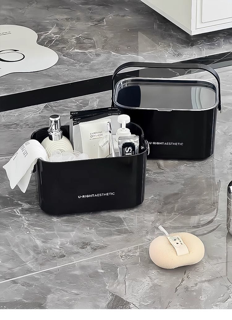 Portable Bath Student Dormitory Toiletries Storage Household Bathroom Plastic Drainage Basket With Lid_voghion.com