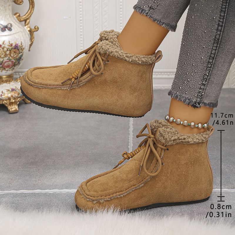 2025 New Large Size Wool Short Cotton Shoes For Women Winter Fleece-Lined Casual Warm Lace-Up Snow Boots_voghion.com