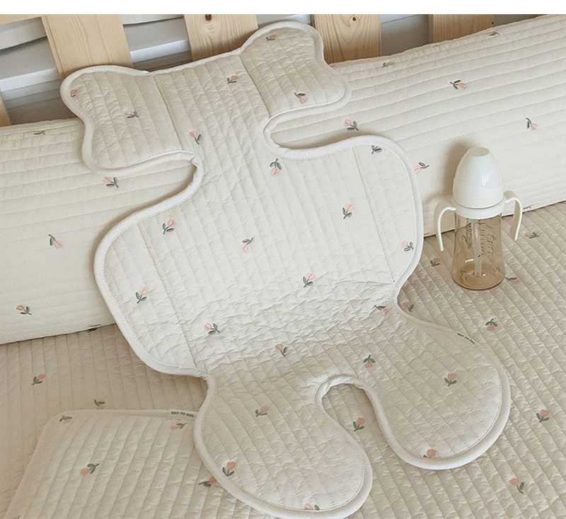 Cojín para asiento de cochecito de bebé, cojín con bordado de conejito de oso, para todas las estaciones, algodón, transpirable, colchón para carrito, accesorios para cochecito de bebé recién nacido_voghion.com