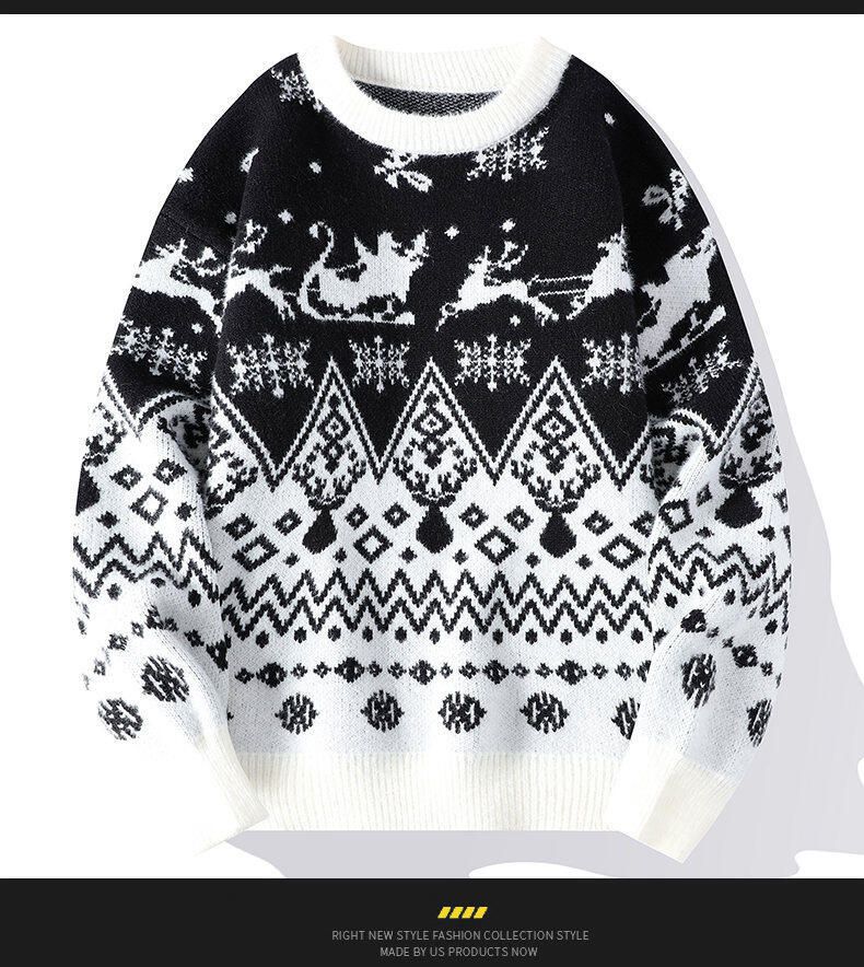 Men’s Casual Knit Sweater – Long Sleeve Crewneck Pullover, Loose Fit, Wrinkle-Resistant (M-4XL, Black/Red/Blue, Machine Washable)_voghion.com