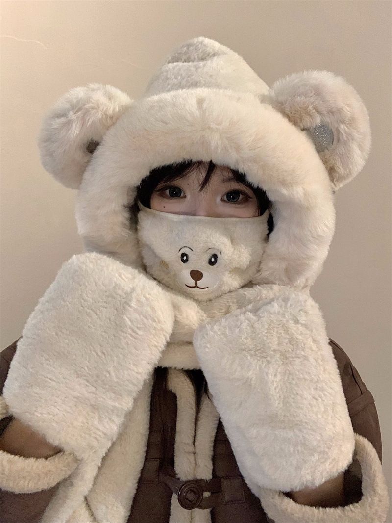 Set di cappello invernale soffice, sciarpa, guanti, berretto morbido in maglia con paraorecchie e accessori floreali staccabili, calda fodera in pile, coulisse regolabile_voghion.com