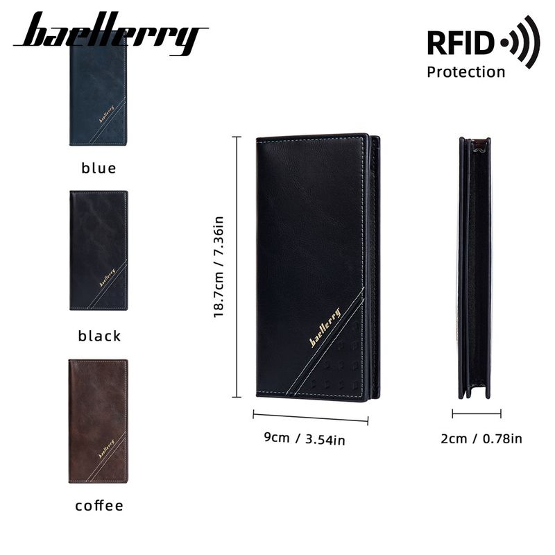 BAELLERRY New Men's Long Wallet European And American Business Style Multiple Card Slots RFID Theft Protection Made With Soft Leather Material_voghion.com