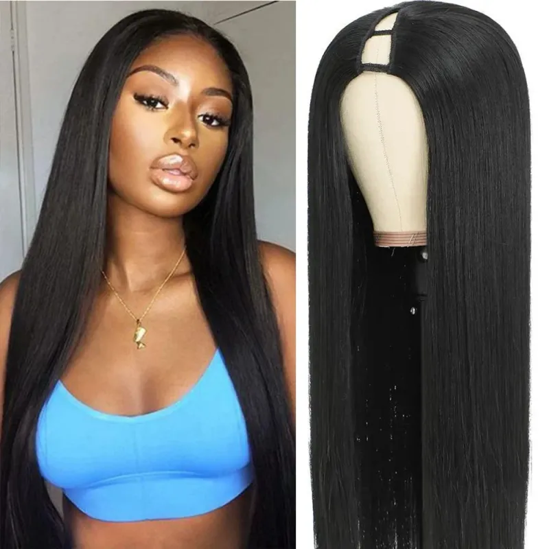 Peluca de cabello humano liso con parte en V, densidad del 180 %, cabello brasileño natural, completamente hecho a máquina, de 18 a 32 pulgadas, virgen_voghion.com