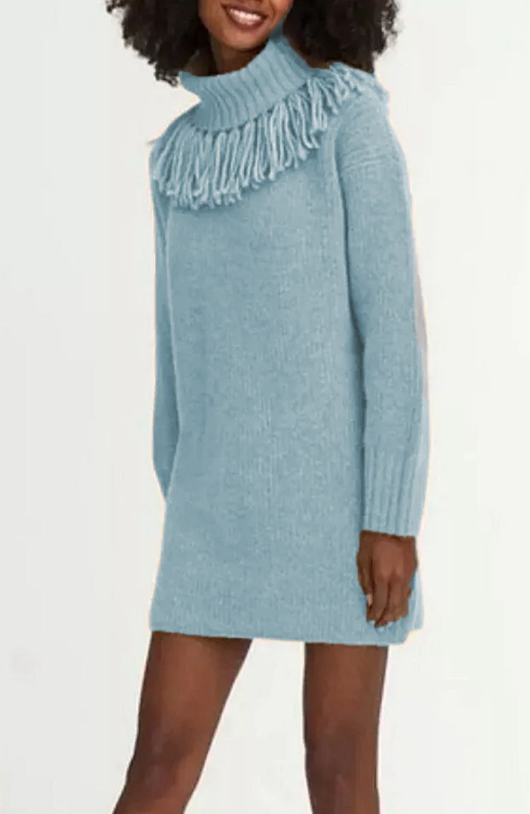 Maglione oversize con collo alto e frange – Abito tunica in maglia grossa (S-XXXL, 7 colori)_voghion.com