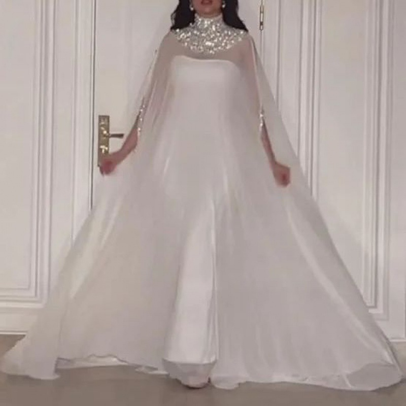 Damkläder ny chiffong paljett skarvning halvhög krage avslappnad dam stor sväng lång kjol för kvinnor_voghion.com