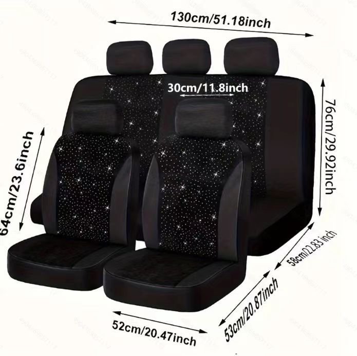 Black Diamond General Motors Rhinestone Seat Cover 9 piece Set Fabric Velvet_voghion.com