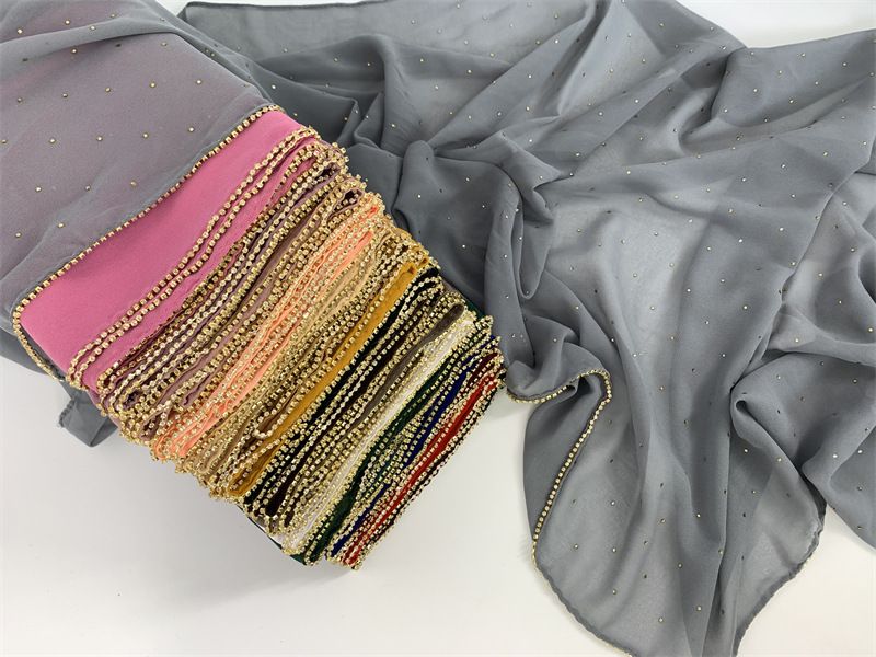 Sciarpa con catena di strass in chiffon di lusso, 19 colori_voghion.com