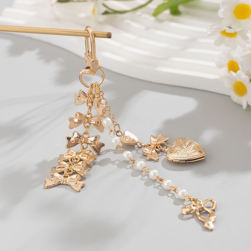 Sweet And Cool Style Peach Heart Pearl Chain Keychain, Small And Fresh Butterfly Bow Ribbon Bag Decoration_voghion.com