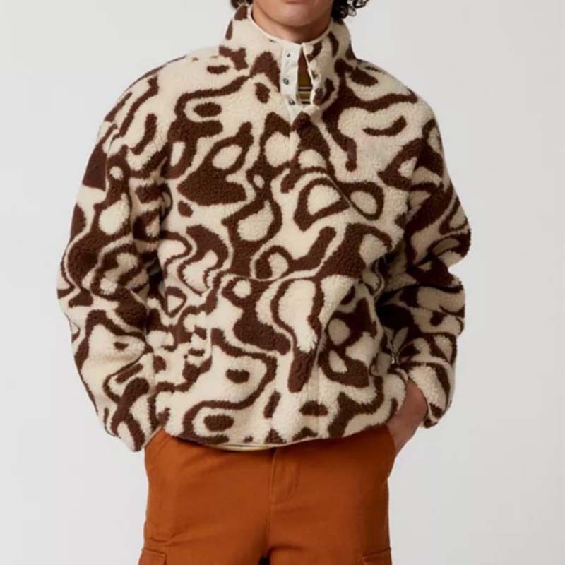 Suitable For All Seasons Men's Loose Fit Turn-down Collar Leopard Print Cardigan Jacket For Autumn Winter, Plush Coat And Overcoat_voghion.com