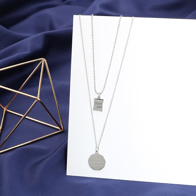 Double Layered Titanium Steel Lucky Letter Necklace For Women's Collarbone With A Sense Of Niche Design Instagram's Cool_voghion.com