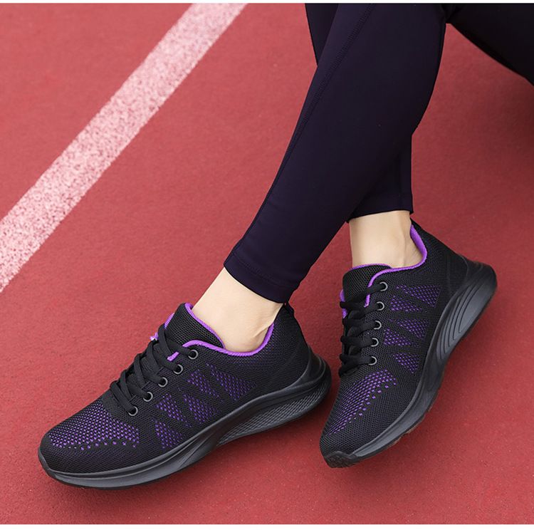 Comfortable all black 2024 spring/summer mesh breathable sports women's soft sole running casual work shoes_voghion.com