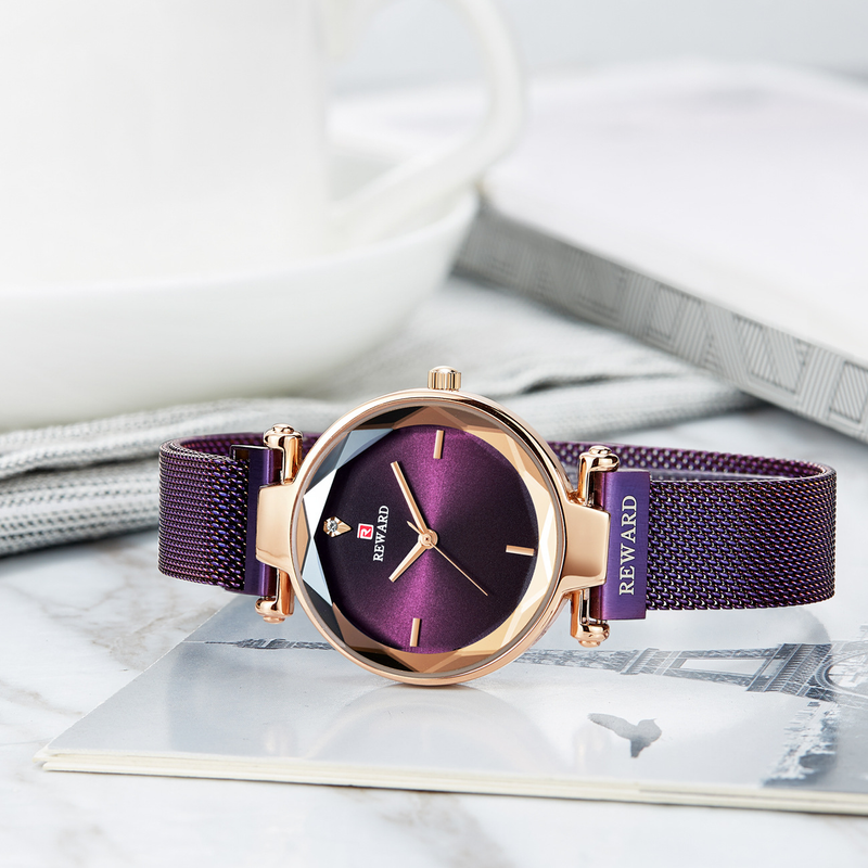 Reloj de mujer REWARD 63096L con correa de hebilla magnética, reloj de cuarzo resistente al agua a la moda, reloj con correa de malla_voghion.com