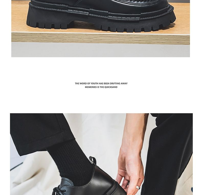 Leather shoes for men in spring and summer, new black round head with high inner height, student lace up small leather_voghion.com