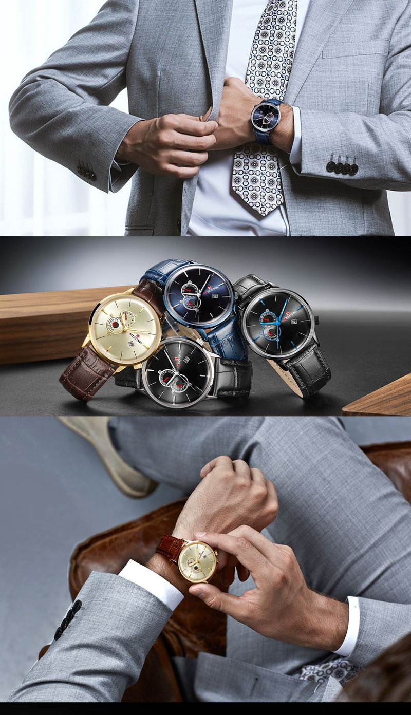 MIZUMS Nuovo 8032 Orologio da uomo con calendario falso con cinturino al quarzo a tre occhi_voghion.com