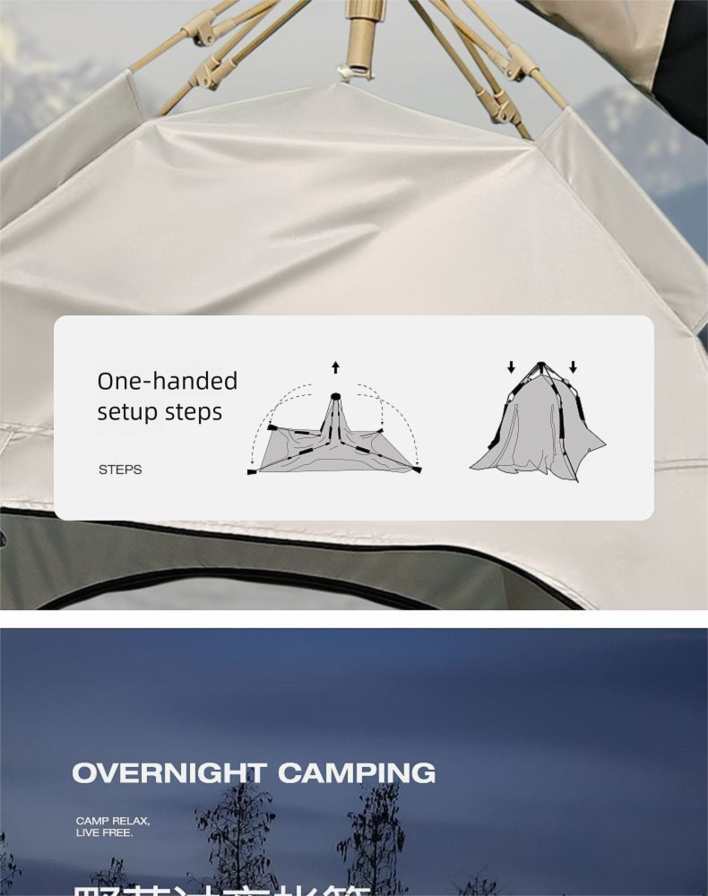 SOYON Tenda da campeggio pieghevole portatile con set completo di attrezzatura antipioggia per esterni durante la notte con montaggio rapido_voghion.com