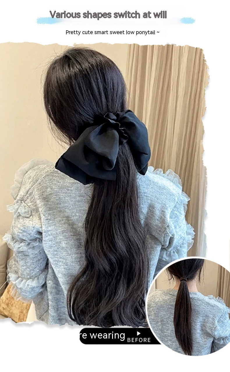 Nuova parrucca di vendita calda con fiocco nero e piccola clip sulla coda di cavallo, capelli ricci lunghi, copricapo rosso Internet, accessori per capelli realistici e naturali_voghion.com