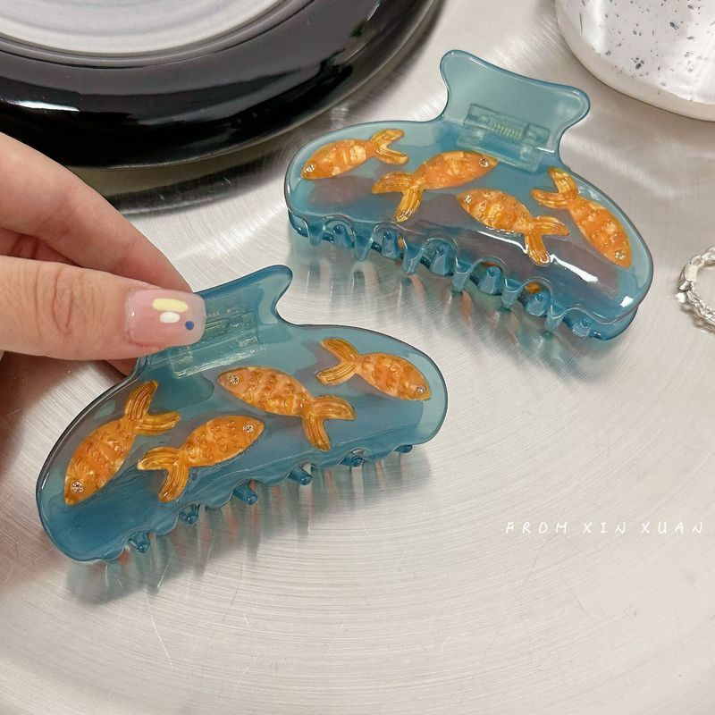 Nischendesign, hochwertiges Spaßgefühl, süßes transparentes Goldfischbecken, mittelgroßer Hai-Clip, Greifclip, Haarnadel 2023, Neu_voghion.com