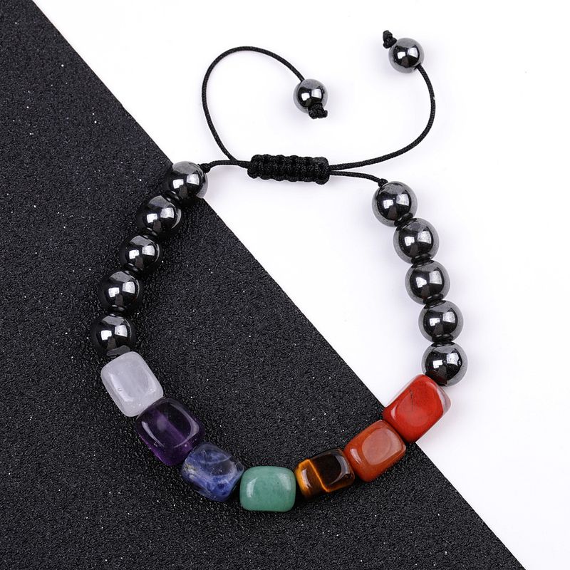 Bracelet tressé fait main en pierres précieuses : agate, pin blanc, calcédoine, magnétite et pierre volcanique (bijoux en cristal énergétique)_voghion.com