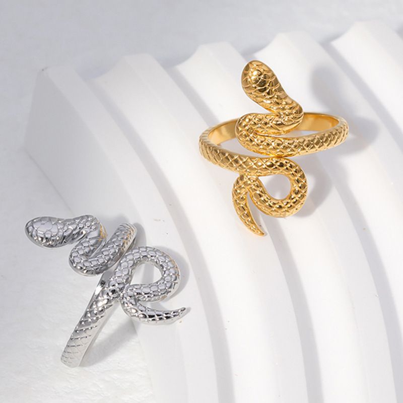 New Personality Snake-Shaped Titanium Open Female Exaggerated Index Finger Niche Cold Style Stainless Steel Ring_voghion.com
