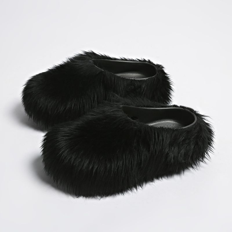 Moderne Hausschuhe Damen Pelz Erwachsene Plateau Pantoletten Schuhe Dicke Sohle Slides_voghion.com