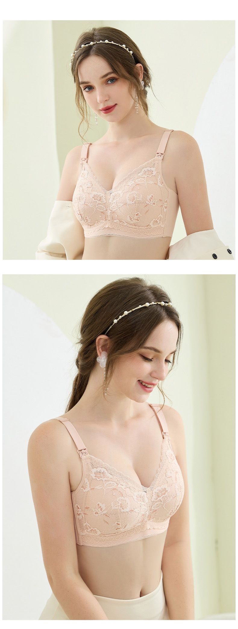 Soutien-gorge d'allaitement en latex avec boucle ouverte, sans anneau en acier, soutien-gorge de maternité, de grossesse et d'allaitement en dentelle, design fin_voghion.com