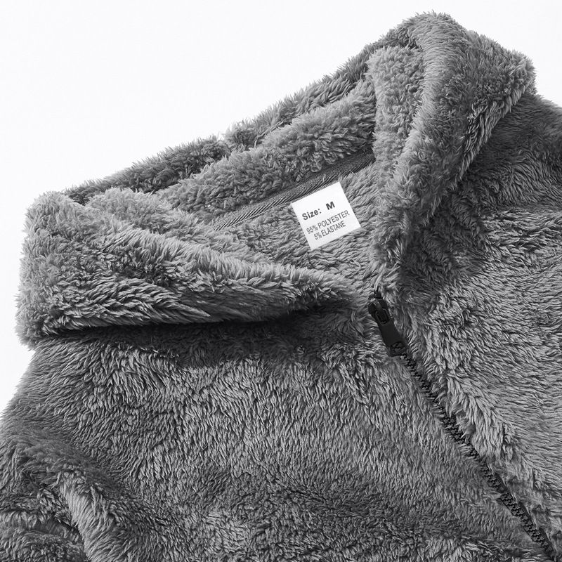 Giacca con cappuccio foderata in pile da uomo, caldo cappotto invernale con cerniera e morbido rivestimento bifacciale, vestibilità comoda per abbigliamento casual._voghion.com