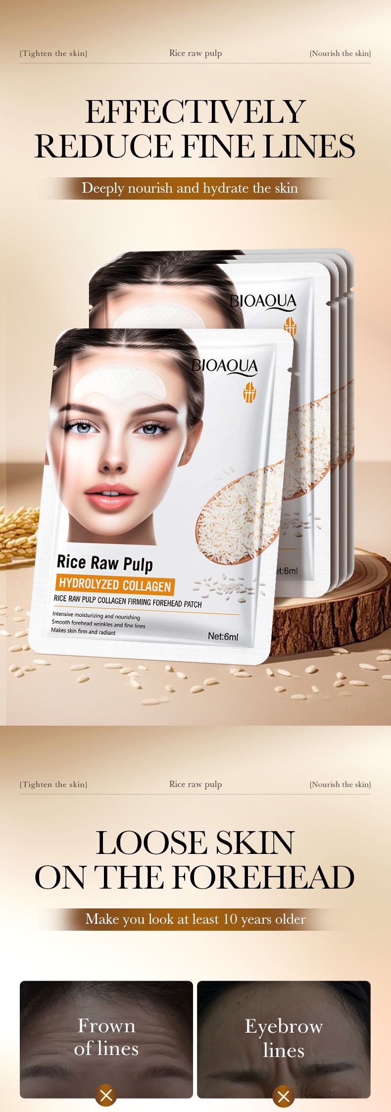 forehead Sticker BIOAOUA Rice Puree Collagen Firming Forehead Sticker 6ml Facial Care Mask_voghion.com