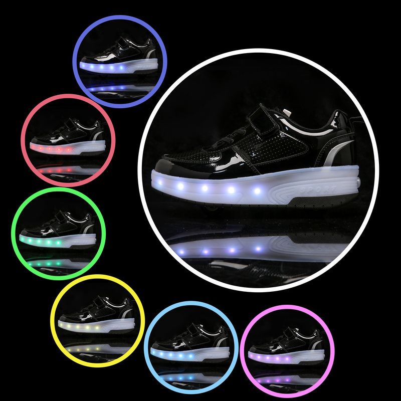 Pantofi sport pentru copii cu două roți, luminoși, strălucitori, cu tocuri, roz, cu role, pentru copii, cu LED-uri, băieți și fete, cu încărcare USB_voghion.com