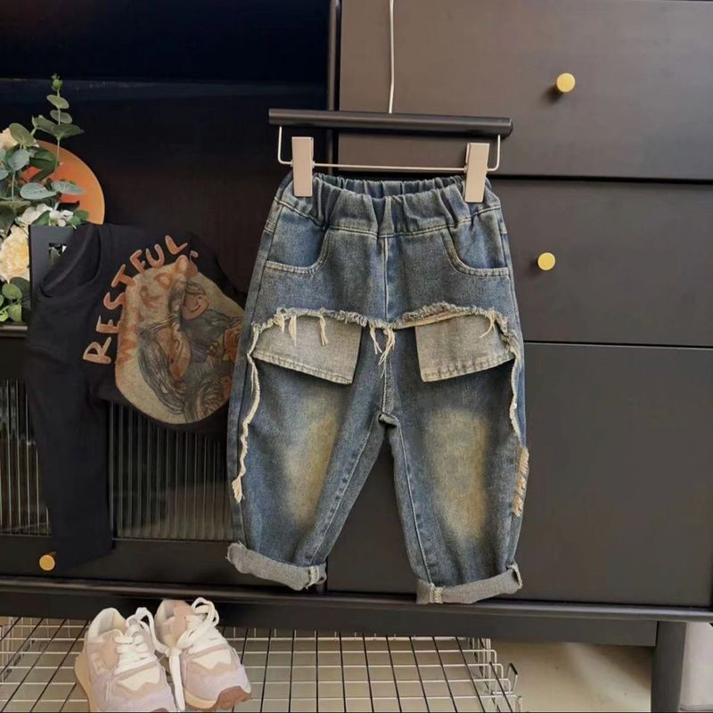 Kid's Clothing Children's jeans pants straight casual loose ripped washed children's jeans pants straight casual loose_voghion.com