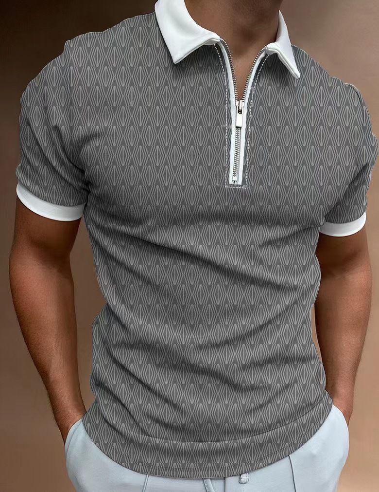 Men's Clothing Spring/Summe New Polo Shirt Zipper Print Men's Polo Shirt_voghion.com