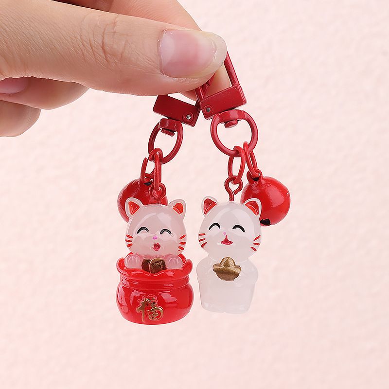 Ciondolo luminoso per auto a forma di gatto, squisito portachiavi portafortuna con decorazione per zaino e simpatico cartone animato femminile_voghion.com