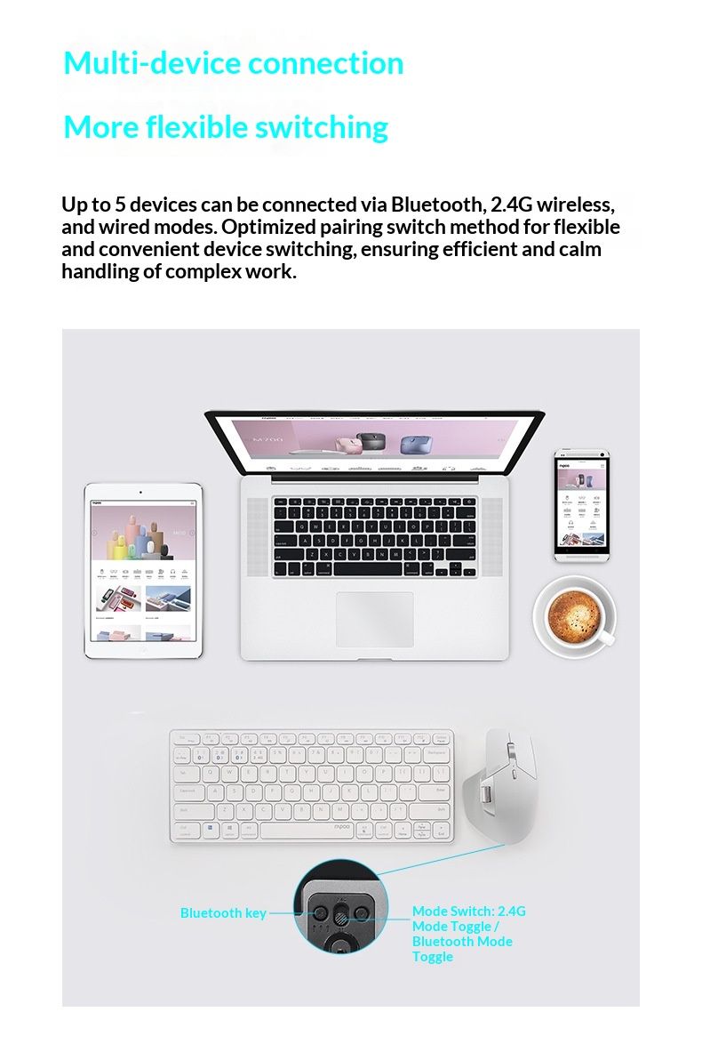 NeoGear RAPOO MT760 Kabellose Maus mit Dual-Modus, ergonomisch, für Desktop, Laptop, Büro, Herren_voghion.com