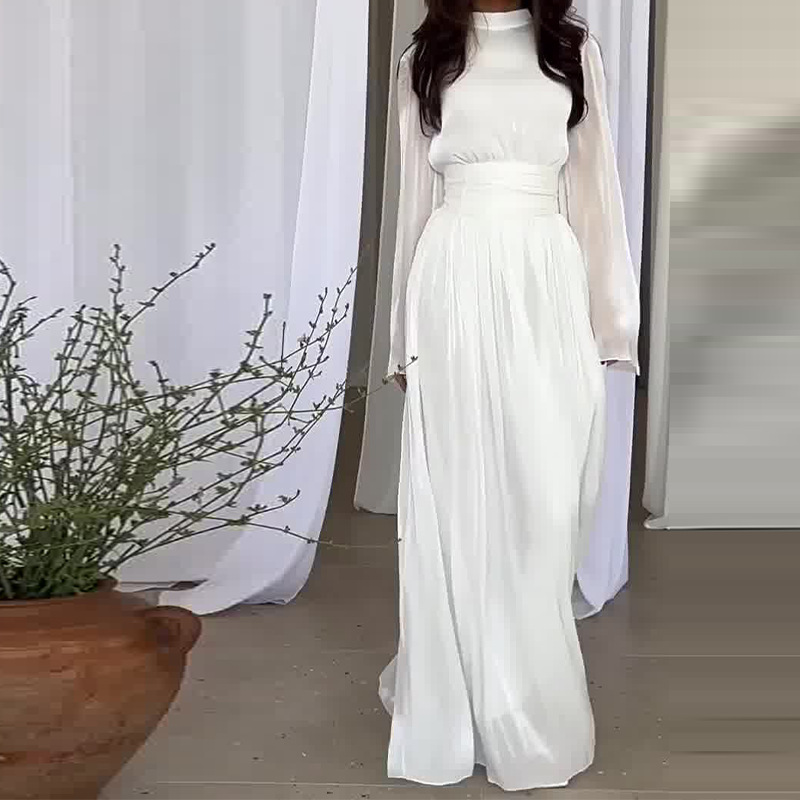 Women's new round-neck French style light luxury high-end mercerized dress_voghion.com