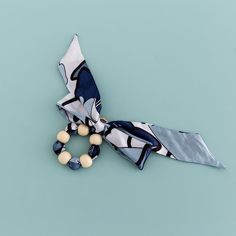 Creative Silk Scarf Bowknot Beaded Wooden Bead Keychain Couple Bag Decoration Accessories B346_voghion.com