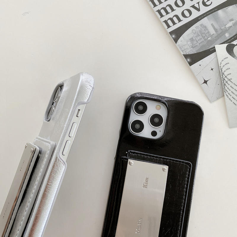 Mobile phone case suitable for iPhone15 mobile phone case Apple 14promax diagonal card holder silver wrinkle mobile phone_voghion.com