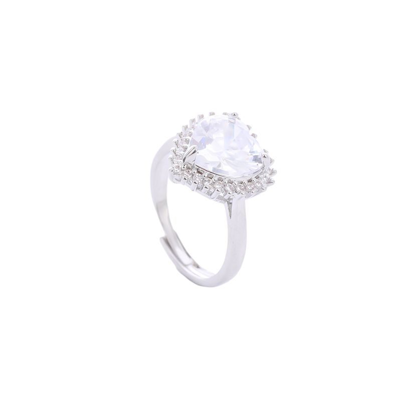 Neuer herzförmiger eingelegter Diamant mit süßer simulierter Liebe, cooler und verstellbarer Öffnung für den Antragsring_voghion.com