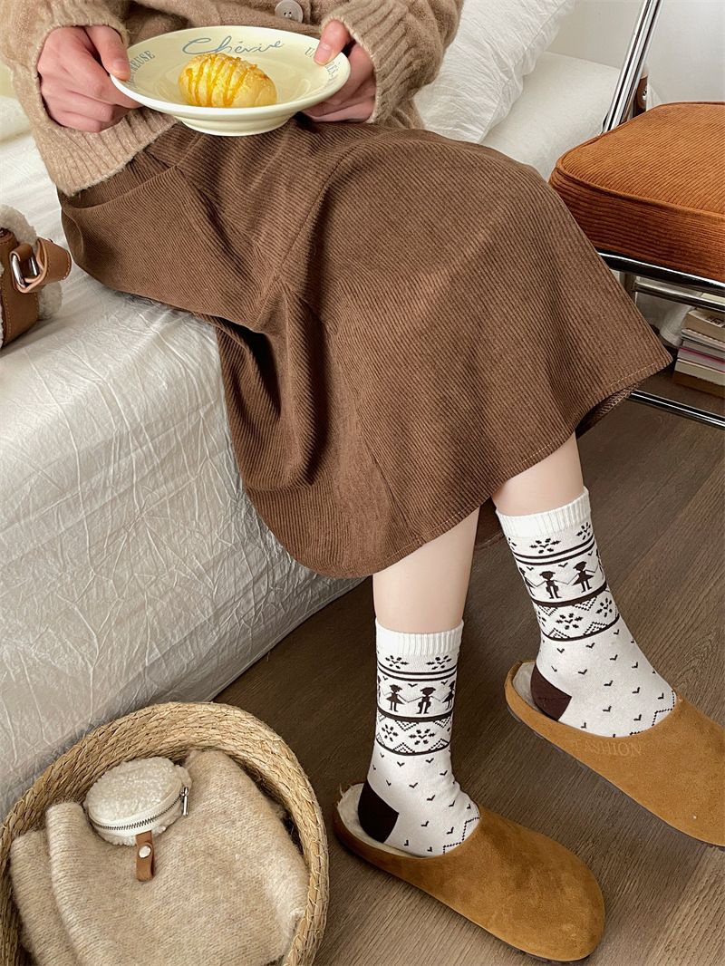 Fair Isle Vintage-Knopfsocken für Damen und Herren – lässige Baumwollsocken bis zur Wadenmitte mit geometrischem Muster, atmungsaktiv und bequem für alle Jahreszeiten_voghion.com