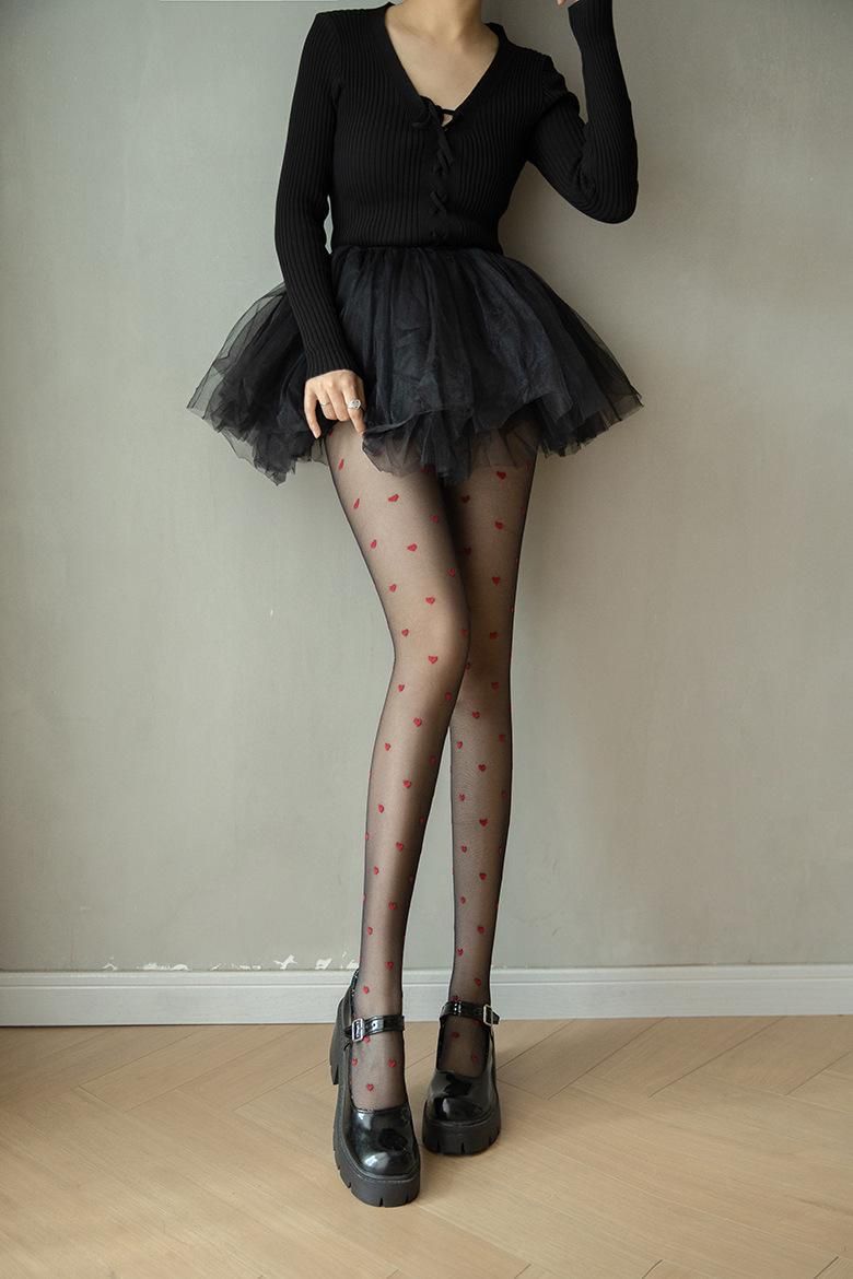 Calze di seta rosse avvolte a forma di piccolo cuore, snellenti, sexy e penetranti, in jacquard 2024, calzini neri da tuta_voghion.com