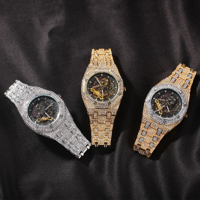 HypeMech Men's Skeleton Watch - Full Diamond Bezel With See-Through Case Back_voghion.com