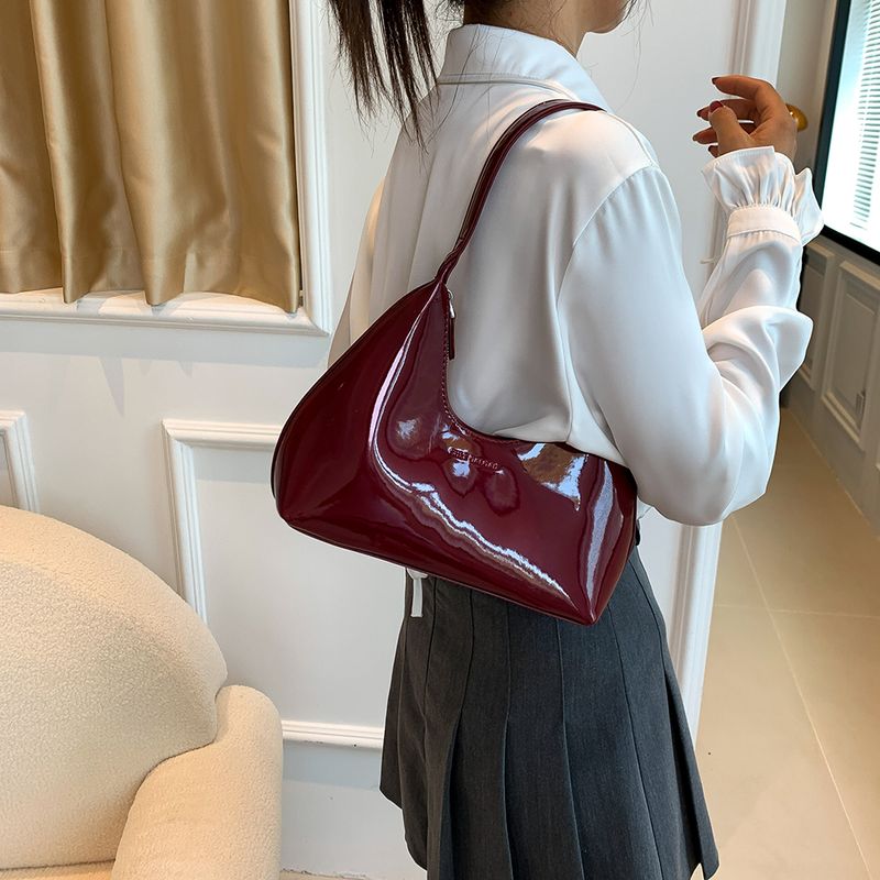 Borsa a tracolla in pelle verniciata da donna, versatile, alla moda, con tracolla, hobo, con cerniera, piccola borsa da ragazza_voghion.com