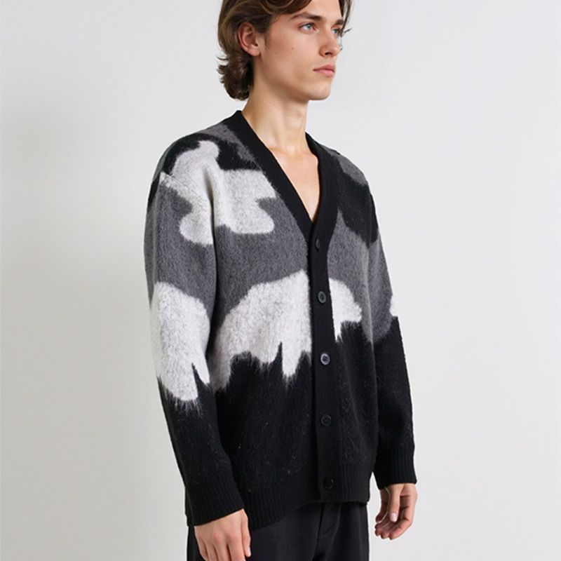 Cardigan da uomo con scollo a V - Pullover casual in morbida maglia con orlo a coste, vestibilità comoda e ampia per l'inverno (cachi, grigio)_voghion.com