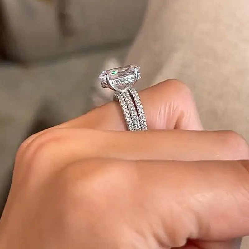 Cao Shis lyxiga tre set bröllopsförlovning geometriska smycken Mode och elegans Super gnistrande ring_voghion.com