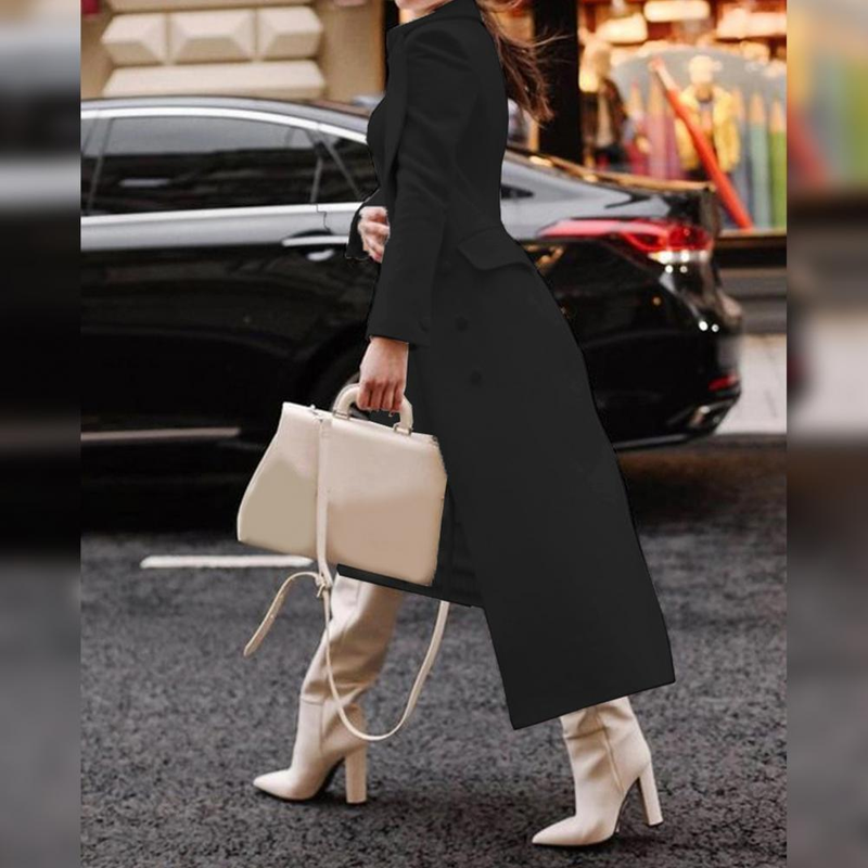 Anti-fade Simple Women Winter Solid Color Long Woolen Jacket Coat Soft Woolen Outerwear Flap Pockets Daily Clothing_voghion.com
